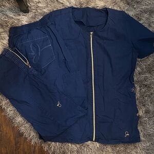 Jaanuu Biker Top in Navy Blue with Matching Moto Pants scrubs